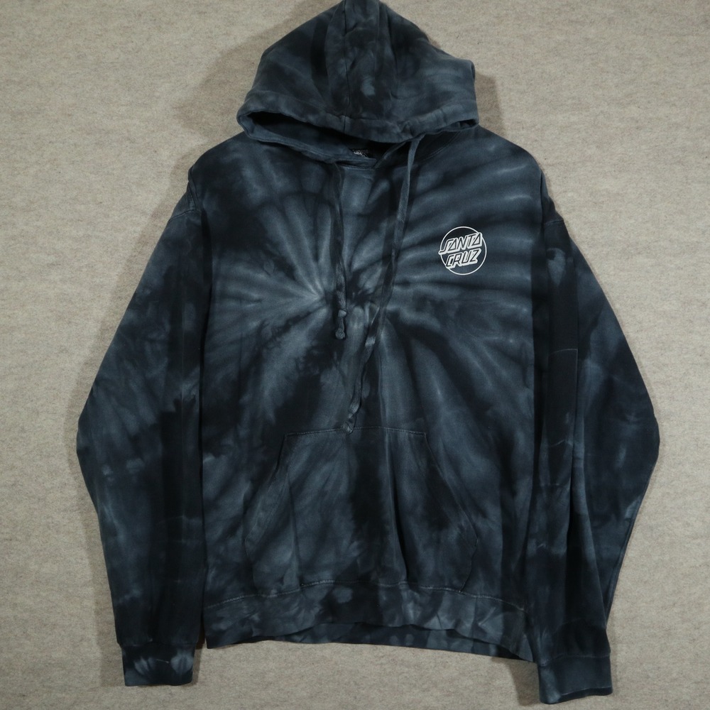 Santa Cruz Hoodie Mens Medium Black Tie Dye Skater Dot Logo Pullover Sweatshirt